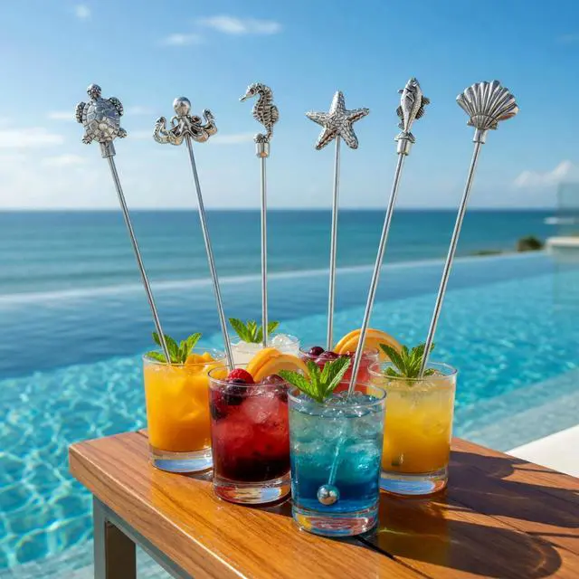 Alt view image 3 of 7 - 7.5" Stainless Steel Cocktail Stirrers with Cute Animal Design, Set of 6 Reusable Swizzle Sticks for Coffee, Martini, Drinks - Dishwasher Safe Metal Bar Tools Stir Sticks