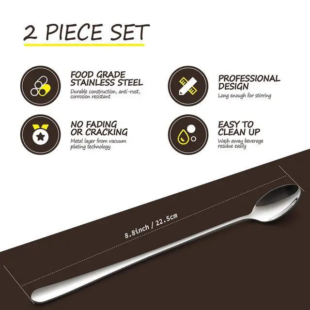 Alt view image 4 of 7 - Ice Tea Spoons, 9-Inch Long Handle Spoons, Stirring Spoon for Ice Cream, Cocktail, Coffee, Tea, Milkshake, 2 PCS