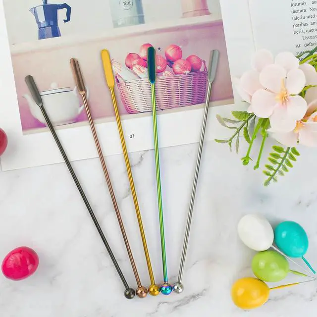 Alt view image 7 of 7 - Coffee Stick Stainless Steel Swizzle Stick Reusable Metal Stir Sticks Cocktail Coffee Drink Stirrer Spoon Beverage Cocktail Stirrers Stir with Small Rectangular Paddles Stirring Bar Set(7.73inch long)