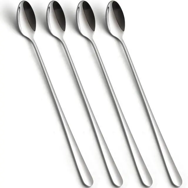 Main image of Stainless Steel Long Handle Iced Tea Spoons, Stirring Spoon, Ice Cream Spoon, 8.78-Inch/22.3CM Long Teaspoons for Stirring Coffee, Mixing Cocktail, Mixing Milk Tea, Silver Spoons Set of 4