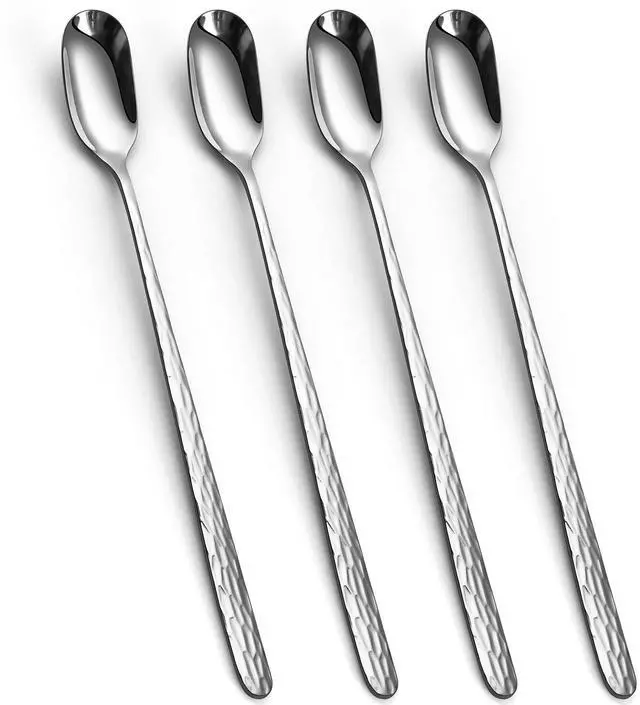 Main image of 9.1 Inch Hammered Textured Long Handle Iced Tea Spoons Set of 4