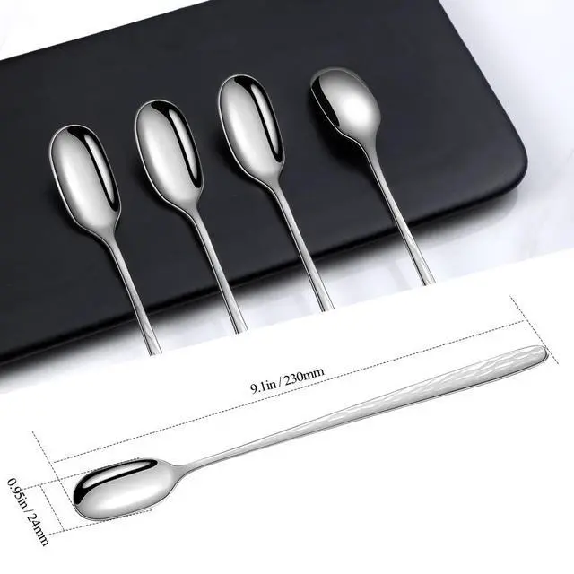 Alt view image 2 of 7 - 9.1 Inch Hammered Textured Long Handle Iced Tea Spoons Set of 4