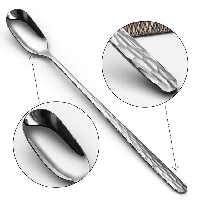 Alt view image 3 of 7 - 9.1 Inch Hammered Textured Long Handle Iced Tea Spoons Set of 4
