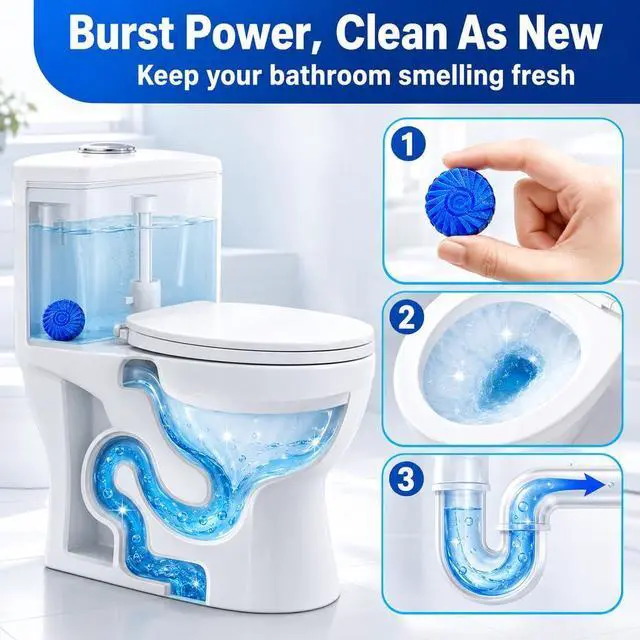 Alt view image 4 of 7 - Toilet Bowl Cleaners, Automatic Toilet Tank Cleaner Tablets, Blue Toilet Bowl Cleaner Tablets for Deodorizing & Descaling, Powerful Cleaning, Slow-Release Against Tough Stains 20 Pack