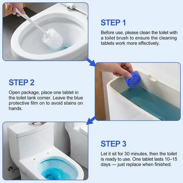 Alt view image 6 of 7 - Toilet Bowl Cleaners, Automatic Toilet Tank Cleaner Tablets, Blue Toilet Bowl Cleaner Tablets for Deodorizing & Descaling, Powerful Cleaning, Slow-Release Against Tough Stains 20 Pack