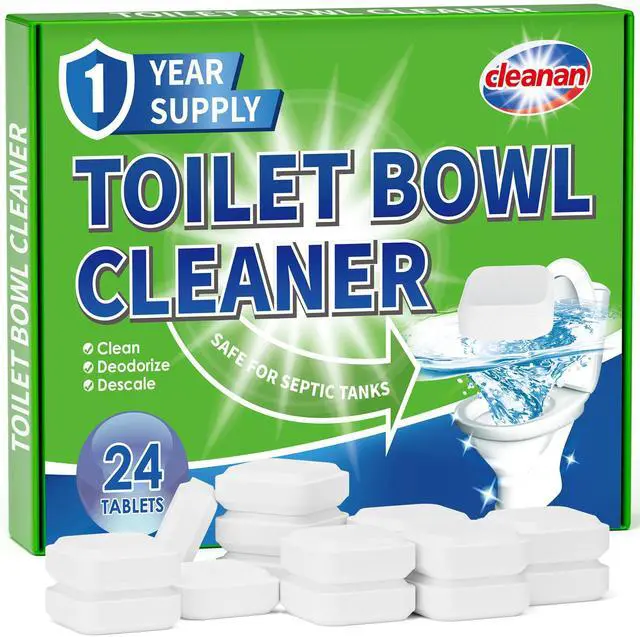 Main image of Toilet Bowl Cleaner Tablets, Leaves Bowl Sanitary, Freshens, Deodorizes, Descales & Repels Tough Stains, Helps Prevent Limescale Buildup, Safe for Septic Tanks, 24 Pack 1 Year Supply
