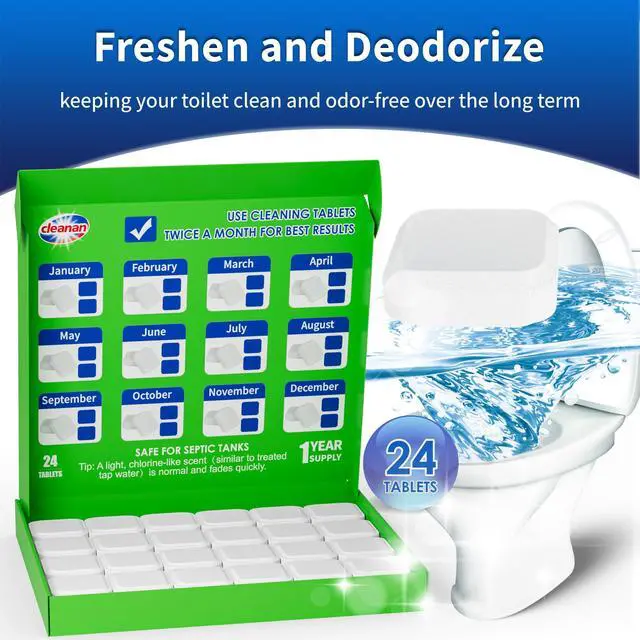 Alt view image 4 of 6 - Toilet Bowl Cleaner Tablets, Leaves Bowl Sanitary, Freshens, Deodorizes, Descales & Repels Tough Stains, Helps Prevent Limescale Buildup, Safe for Septic Tanks, 24 Pack 1 Year Supply