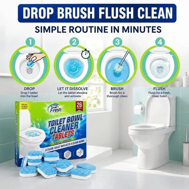 Alt view image 2 of 7 - Toilet Bowl Cleaner Tablets 26 Pack Deodorizer & Septic Safe Deep Cleaning, Odor Eliminator, Stain Remover for Long-Lasting Freshness Fresh Ocean Scent