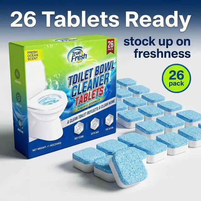 Alt view image 7 of 7 - Toilet Bowl Cleaner Tablets 26 Pack Deodorizer & Septic Safe Deep Cleaning, Odor Eliminator, Stain Remover for Long-Lasting Freshness Fresh Ocean Scent