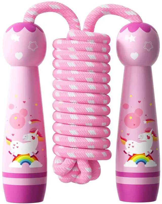 Main image of Jump Rope for Kids-Adjustable Cotton Braided Skipping Rope with Wooden Handle for Toddler Fitness Workout Exercise Outdoor Activity