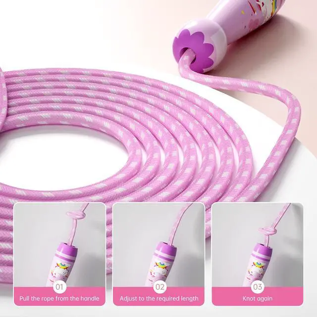 Alt view image 6 of 7 - Jump Rope for Kids-Adjustable Cotton Braided Skipping Rope with Wooden Handle for Toddler Fitness Workout Exercise Outdoor Activity