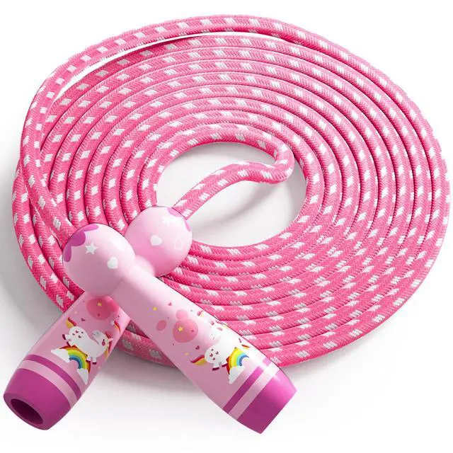 Alt view image 7 of 7 - Jump Rope for Kids-Adjustable Cotton Braided Skipping Rope with Wooden Handle for Toddler Fitness Workout Exercise Outdoor Activity