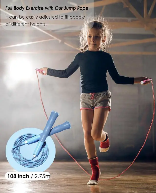 Alt view image 6 of 7 - 2 Pack Beaded Jump Rope for Kids, Upgraded Segmented Jumping Rope for Workout, Adjustable Skipping Rope Speed Rope for Men & Women, Tangle-Free Kids Jump Rope with Soft Non-slip Handles