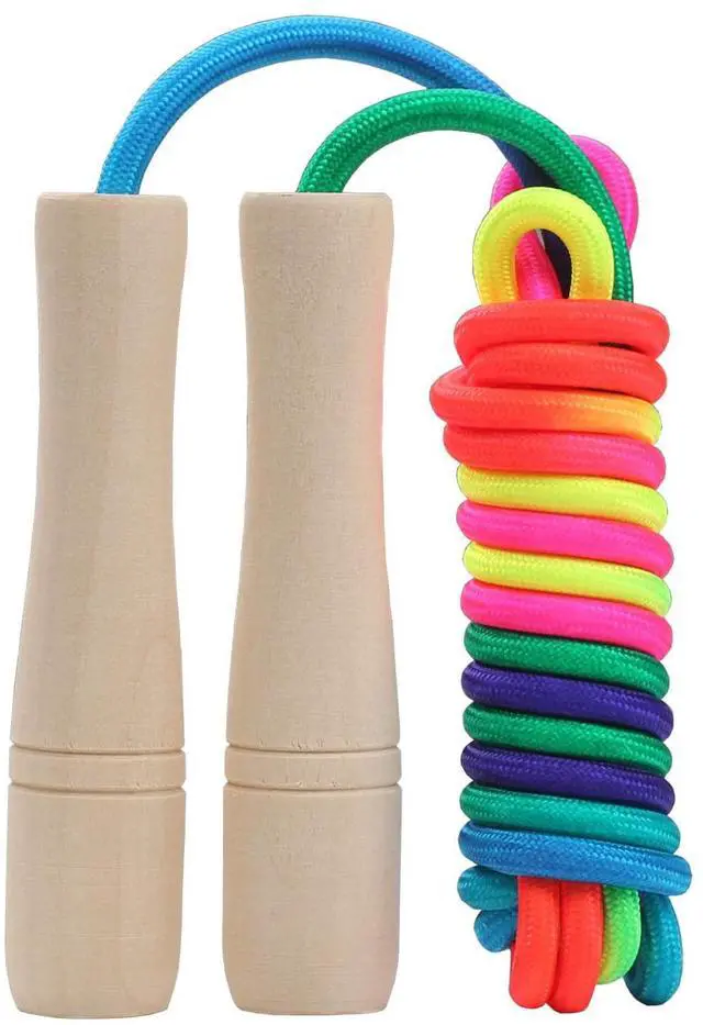 Main image of Jump Rope Kids, 8.5ft Adjustable Cotton Skipping Rope with Wooden Handle for Boys and Girls Fitness Outdoor Exercise (Rainbow color)