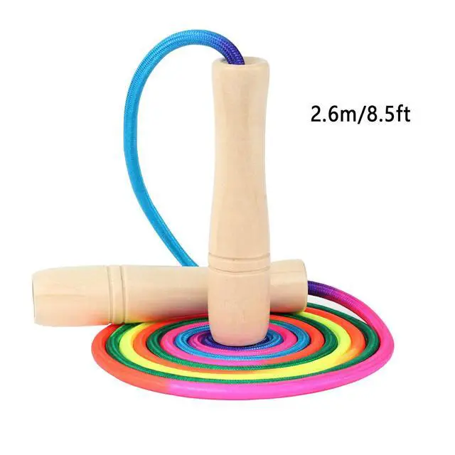 Alt view image 2 of 4 - Jump Rope Kids, 8.5ft Adjustable Cotton Skipping Rope with Wooden Handle for Boys and Girls Fitness Outdoor Exercise (Rainbow color)