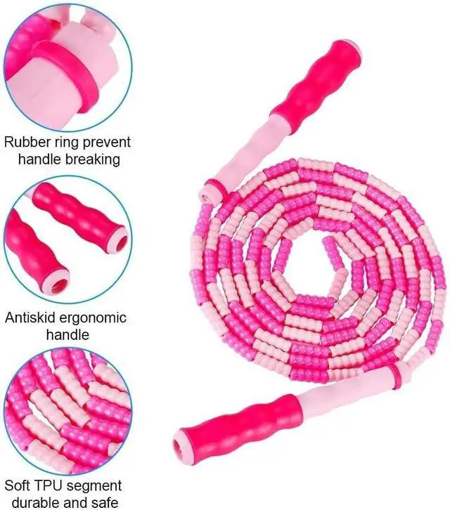 Alt view image 3 of 7 - Soft Bead Jump Rope,Adjustable Fitness Skipping Rope for Men, Women and Kids Keeping Fit, Training (Pink+Purple)