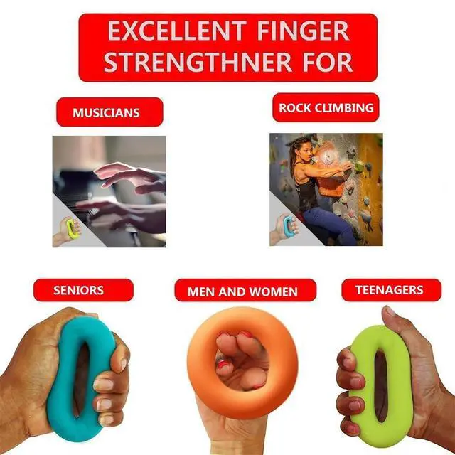 Alt view image 2 of 5 - Grip Strength Trainer,Hand Grip Strengthener,Forearm Grip Workout - Grip Trainer Silicone Rings for Rock Climbing, Athletes & Stress Relief & Rehabilitation, 3 Resistance Levels(3 PCS)