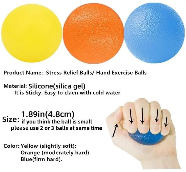 Alt view image 2 of 6 - 3 Resistance Levels Hand Exercise Balls, Stress Balls for Adults, Squeeze Balls for Physical Therapy, Hand Grip Strength Trainer Hand Squeezers for Strength, Wrist Forearm Finger Exerciser