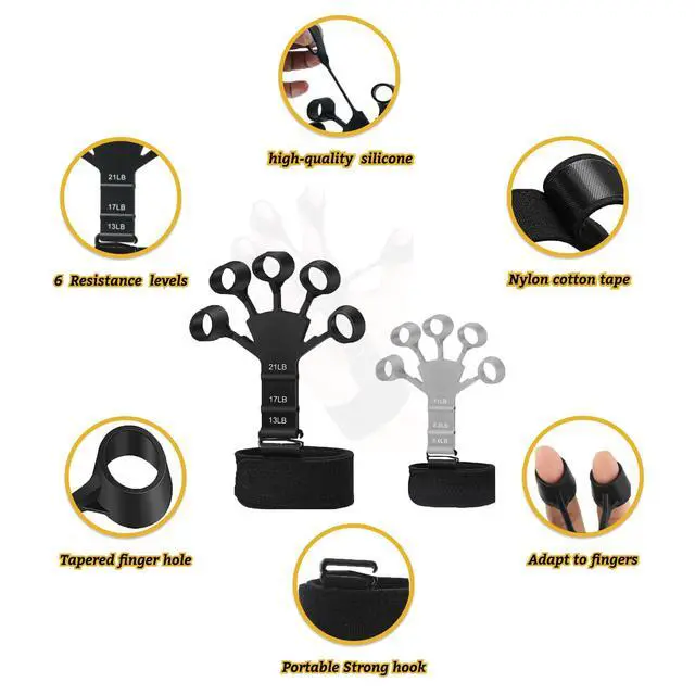 Alt view image 5 of 7 - Finger Stretcher & Hand Strengthener - 2Pcs Adjustable Finger Resistance Bands for Guitarists, Climbers, Typists, Gamers, Forearm & Hand Strength Training Wrist Exerciser (Black+Grey)