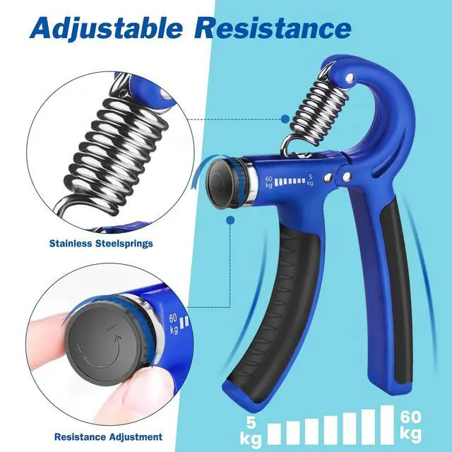Alt view image 3 of 6 - Grip Strength Trainer, Hand Grip Exerciser Strengthener with Adjustable Resistance 11-132 Lbs (5-60kg), Forearm Strengthener, Hand Exerciser for Muscle Building and Injury Recover Blue 1 Pack