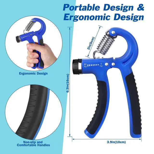 Alt view image 4 of 6 - Grip Strength Trainer, Hand Grip Exerciser Strengthener with Adjustable Resistance 11-132 Lbs (5-60kg), Forearm Strengthener, Hand Exerciser for Muscle Building and Injury Recover Blue 1 Pack