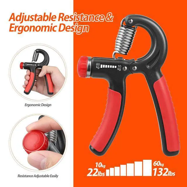 Alt view image 4 of 6 - Grip Strength Trainer, Hand Grip Strengthener, Grip Strengthener, Adjustable Resistance, Forearm Strengthener, Perfect for Musicians Athletes (Orange, 1 Pack)