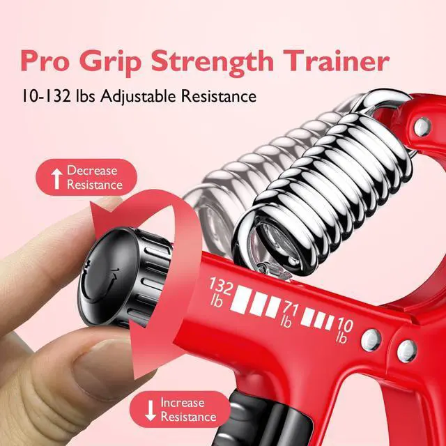 Alt view image 2 of 6 - Grip Strengthener Forearm Strengthener, Adjustable Hand Grip for Strength Training & Rehabilitation, 10-132 lbs Resistance, Ideal for Athletes and Physical Therapy (1 Piece Red)