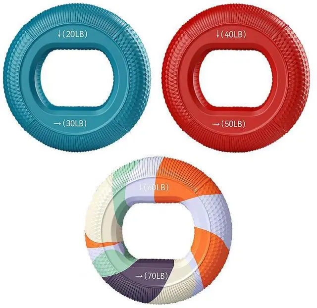 Main image of Hand Strengthener Grip 3 in 1 Rubber Circle Finger Wrist Exercise Squeezer 20 30 40 50 60 70 80 Pounds