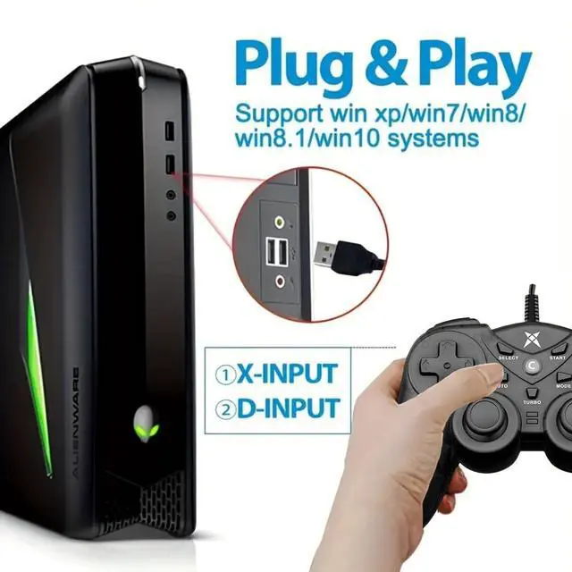 Alt view image 2 of 7 - Wired PS3 PC Game Controller TV Box USB Steam Gamepad joystick Joypad with Dual Vibration Feedback Turbo Trigger for Windows 7/8 /8.1/10/ Laptop