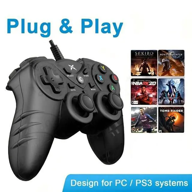 Alt view image 4 of 7 - Wired PS3 PC Game Controller TV Box USB Steam Gamepad joystick Joypad with Dual Vibration Feedback Turbo Trigger for Windows 7/8 /8.1/10/ Laptop