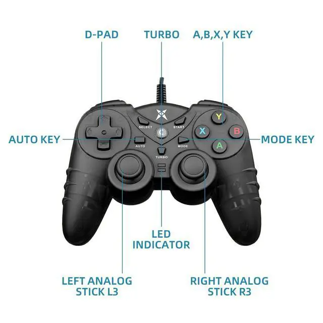 Alt view image 6 of 7 - Wired PS3 PC Game Controller TV Box USB Steam Gamepad joystick Joypad with Dual Vibration Feedback Turbo Trigger for Windows 7/8 /8.1/10/ Laptop