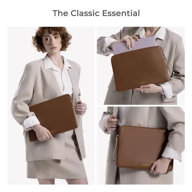 Alt view image 2 of 7 - Slim Protective Laptop Sleeve Compatible with 13/14 Inch MacBook Air & MacBook Pro M5/M4/M3/M2 Pro/Max 2026, Mac Travel Case, Laptop Pouch, Slim PU Leather Cover, Brown