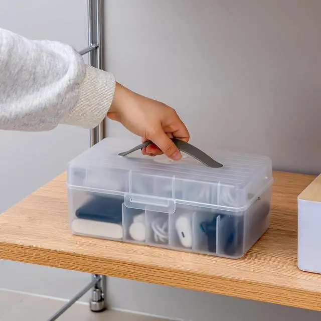 Alt view image 5 of 7 - 2-Layer Cable Organizer Box with 20 Cable Ties, Portable Cord, Charger and Bandages Storage for Drawer, Desk, Office & Home (White)