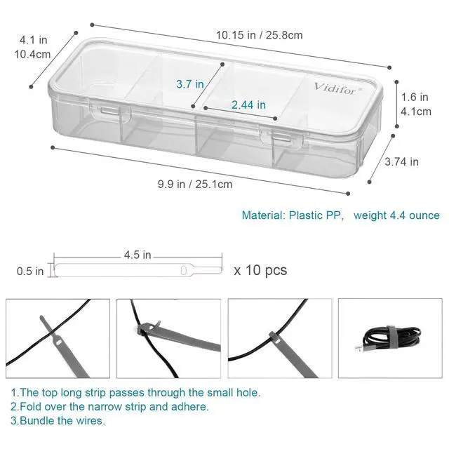 Alt view image 2 of 7 - 2-Pack Clear Cable Organizer Box with 16 Cable Ties, Portable Cord & Charger Storage for Drawer, Desk, Office & Home (2, Small)