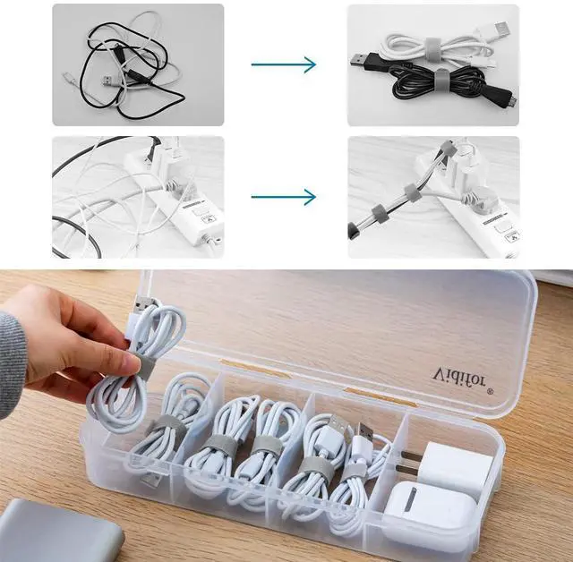 Alt view image 4 of 7 - 2-Pack Clear Cable Organizer Box with 16 Cable Ties, Portable Cord & Charger Storage for Drawer, Desk, Office & Home (2, Small)