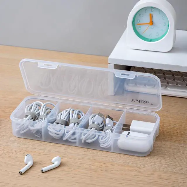 Alt view image 7 of 7 - 2-Pack Clear Cable Organizer Box with 16 Cable Ties, Portable Cord & Charger Storage for Drawer, Desk, Office & Home (2, Small)