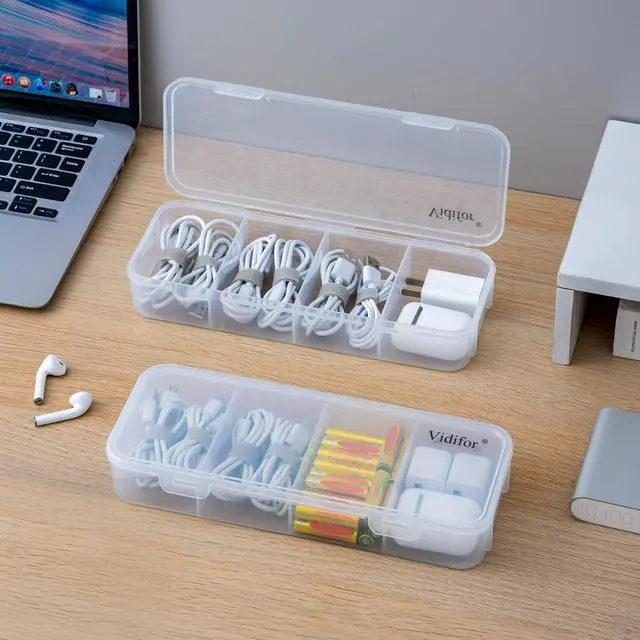 Alt view image 5 of 7 - 2-Pack Clear Cable Organizer Box with 16 Cable Ties, Portable Cord & Charger Storage for Drawer, Desk, Office & Home (2, Small)