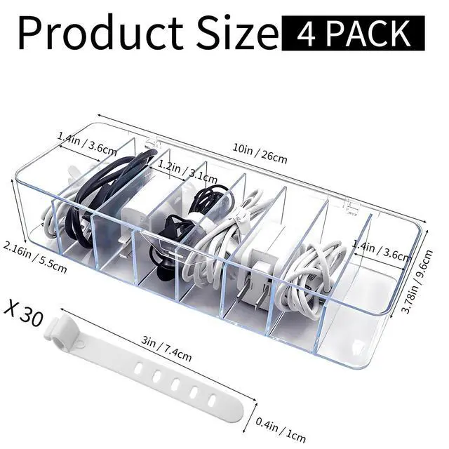 Alt view image 2 of 7 - 4 Pcs Cable Storage Organizer, Cord Organizer Box with 30 Wire Tie
