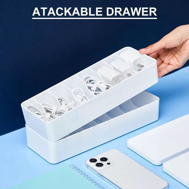 Alt view image 4 of 7 - 2-Pack Cord Organizer Box with Lid, 8 Compartments & Wire Ties