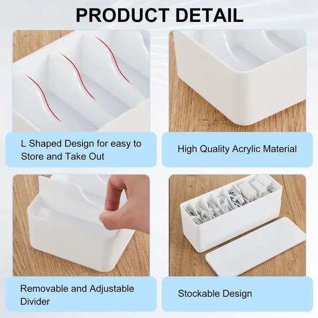 Alt view image 3 of 7 - 2-Pack Cord Organizer Box with Lid, 8 Compartments & Wire Ties