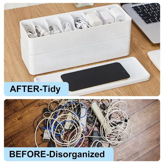 Alt view image 5 of 7 - 2-Pack Cord Organizer Box with Lid, 8 Compartments & Wire Ties