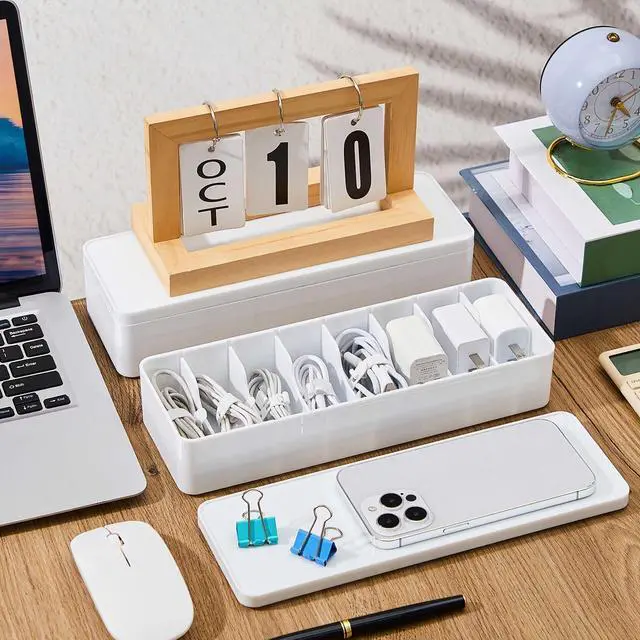 Alt view image 6 of 7 - 2-Pack Cord Organizer Box with Lid, 8 Compartments & Wire Ties