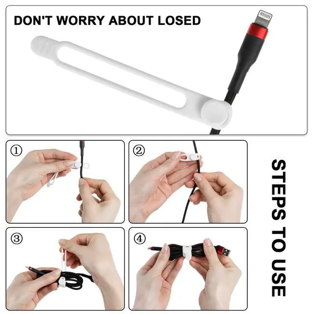 Alt view image 3 of 6 - Silicone Cable Ties, Cord Organizer Cable Management(16Pcs-White)