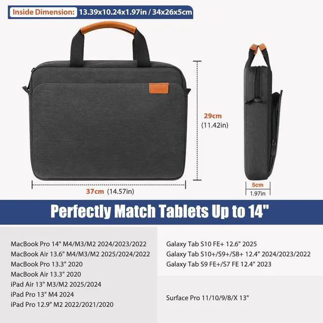 Alt view image 2 of 7 - 13-14 Inch Laptop Sleeve Shoulder Bag Protective Case with Handle