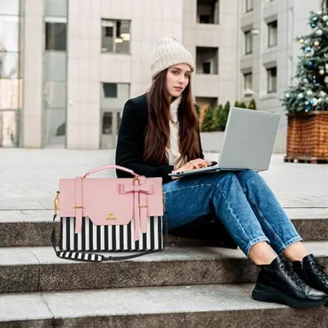Alt view image 4 of 7 - Laptop Bag for Women, 15.6 inch Slim Computer Briefcase Sleeve Case