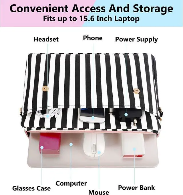 Alt view image 6 of 7 - Laptop Bag for Women, 15.6 inch Slim Computer Briefcase Sleeve Case