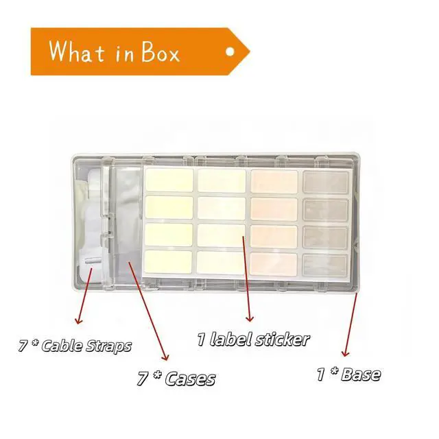 Alt view image 2 of 7 - 7 Case Cable Storage Box with Cable Straps and Label Stickers, Travel Cord Organizer for Charging Cables, USB Wires, Earphones Drawer Organization for Home & Office (7 Cases + 7 Cable Straps)
