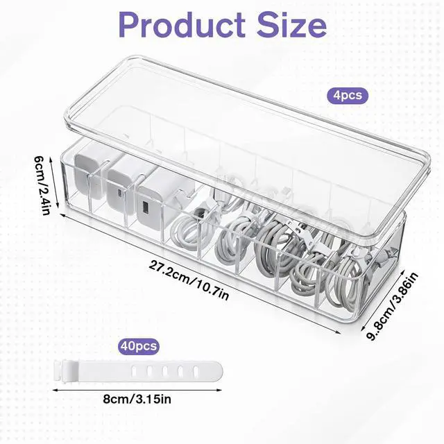 Alt view image 2 of 7 - 4 Pcs Cable Organizer Box with 40 Wire Ties