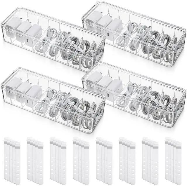 Main image of 4 Pcs Cable Organizer Box with 40 Wire Ties