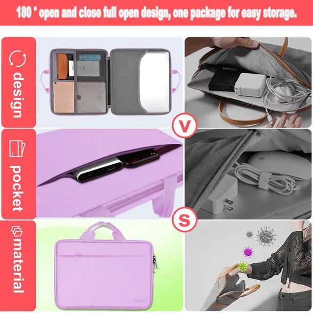 Alt view image 5 of 6 - Laptop Case 13.3-14 inch Sleeve, TSA Computer Handbag Water-Resistant and Shockproof Bag Compatible with MacBook Pro/Neo 14", Mac Air/Pro 13.3" and 13"-14" Notebooks Chromebooks,Purple